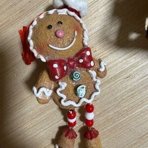 Festive Gingerbread Man Ornament with Red Accents
